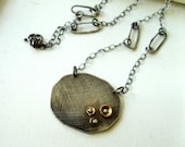 Triple Disc Organic Link Riveted Necklace - Recycled Silver Oxidized Mixed Metal Discs