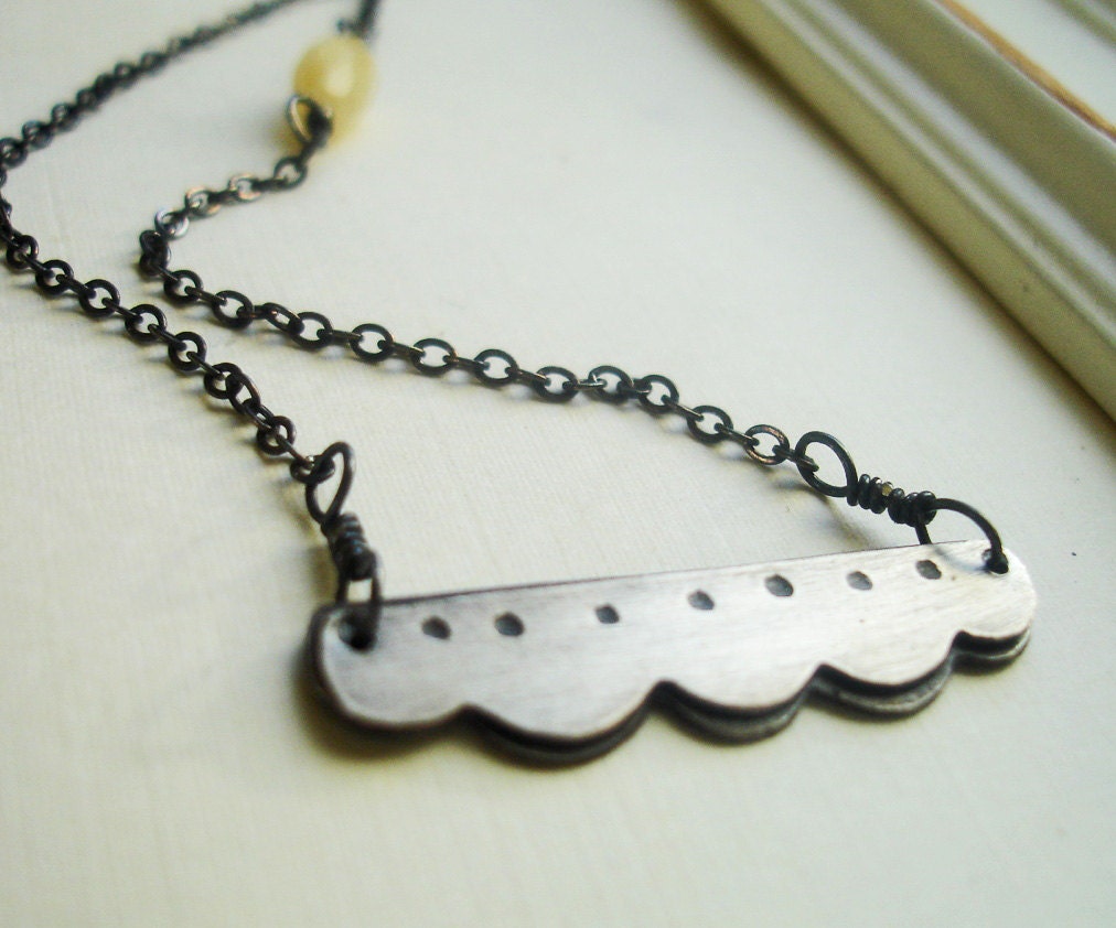 Sweet Scalloped Layered Dot Bar Necklace FREE SHIPPING Recycled Silver Black Grey Simple Accessory Dot