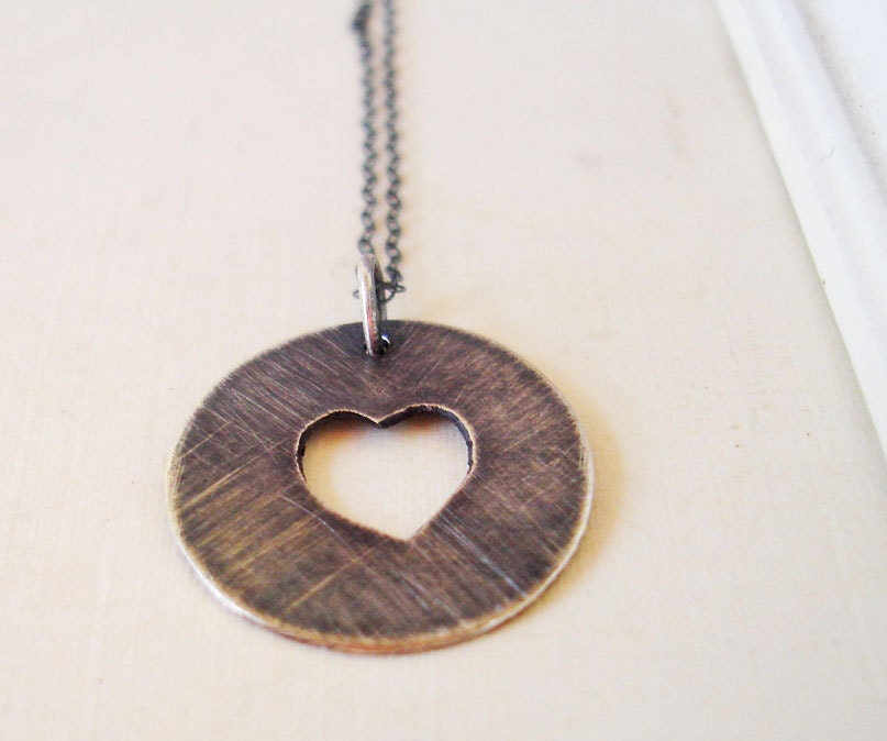 Eat your Heart out Cutout Handmade Necklace FREE SHIPPING silver recycled accessory