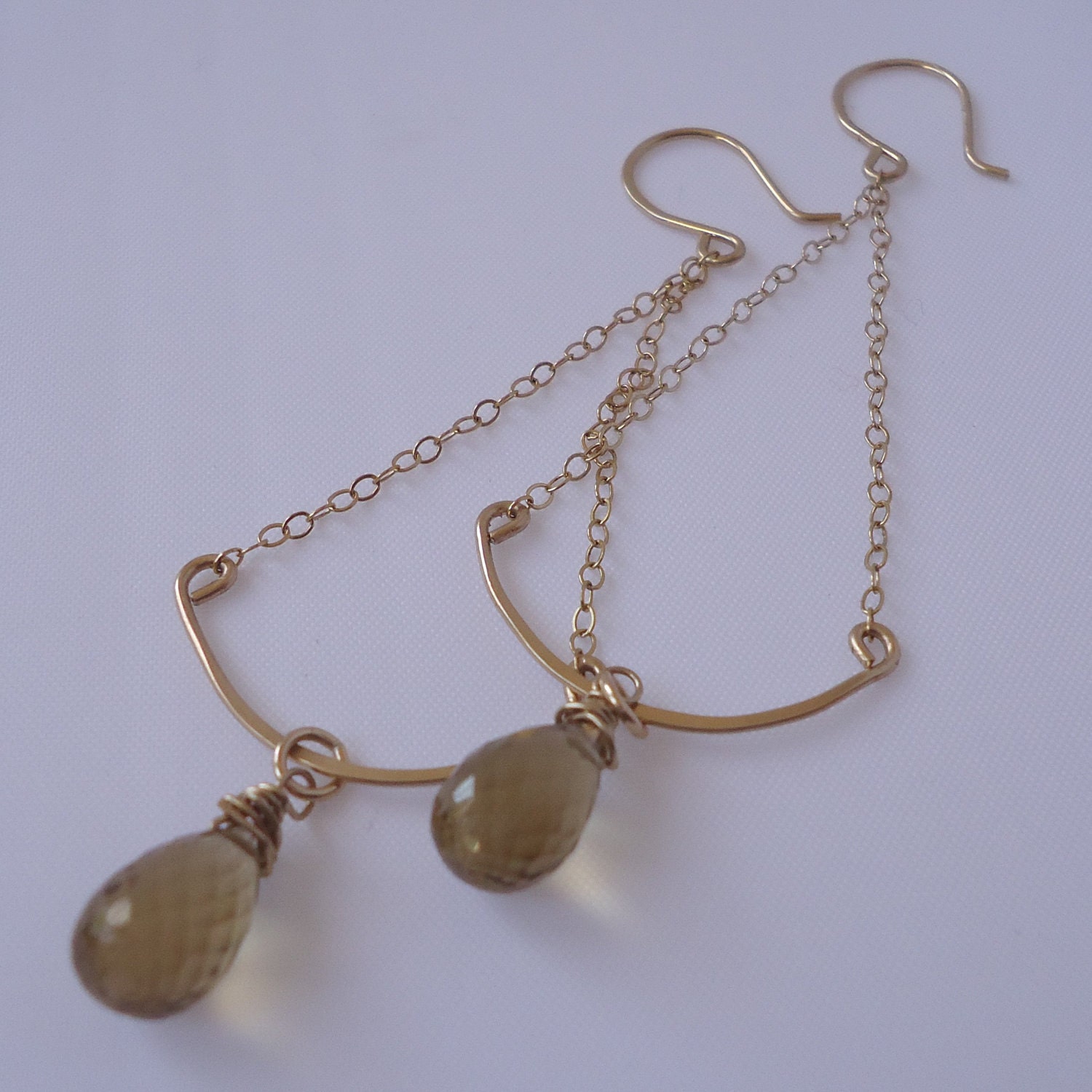 Whiskey Quartz Little Dipper Dangler Earrings in 14K Gold Filled