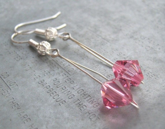 Pink Swarovski Crystal Dangle Earrings