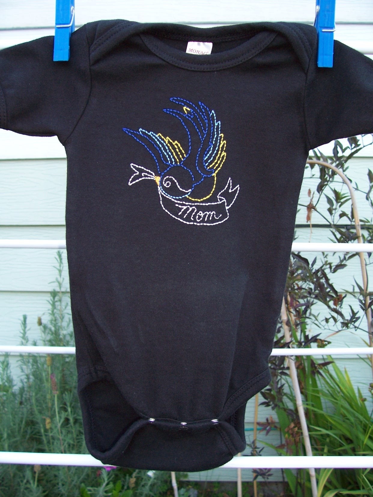 Swallow tattoo Mom Black hand embroidered embroidery onesie