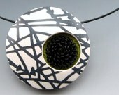 Abstract and modern black and white polymer clay pendant necklace
