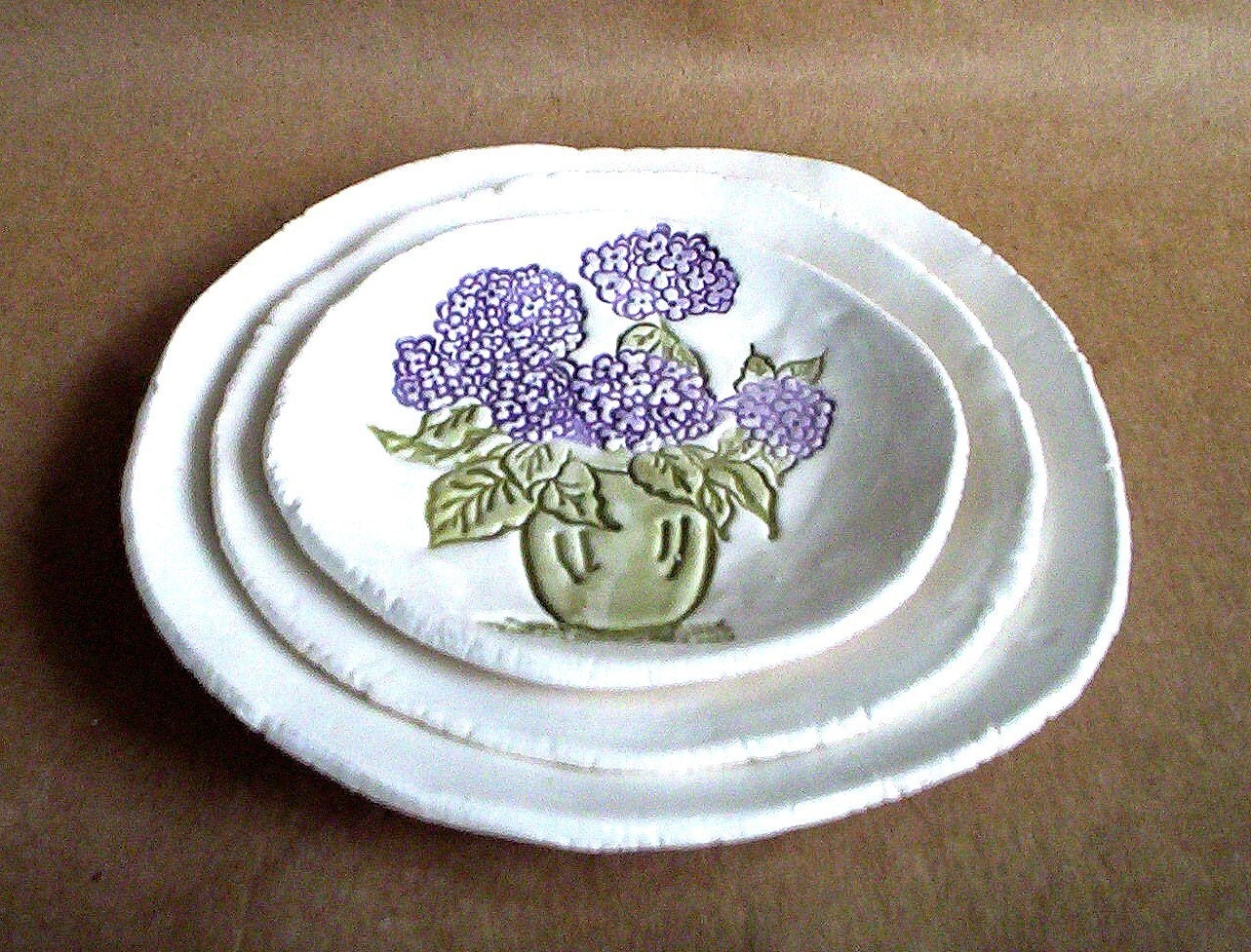 Ceramic Nesting Hydrangea Bowls Hand Built