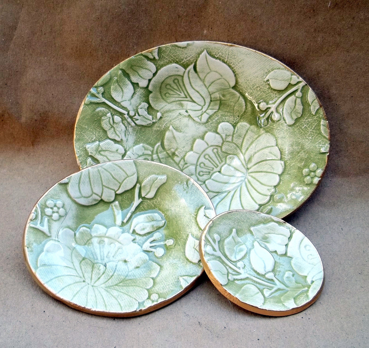 Ceramic Sage Green Damask Nesting Bowls