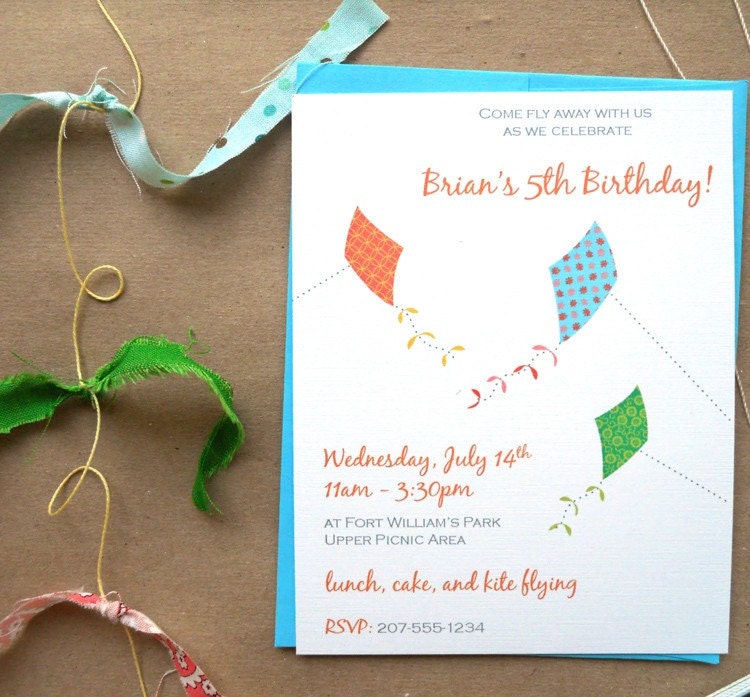 Kite Birthday Invites - Set of 20