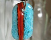 SALE / CLEARANCE : Vertical Stripes on Aqua. A fused glass pendant necklace.