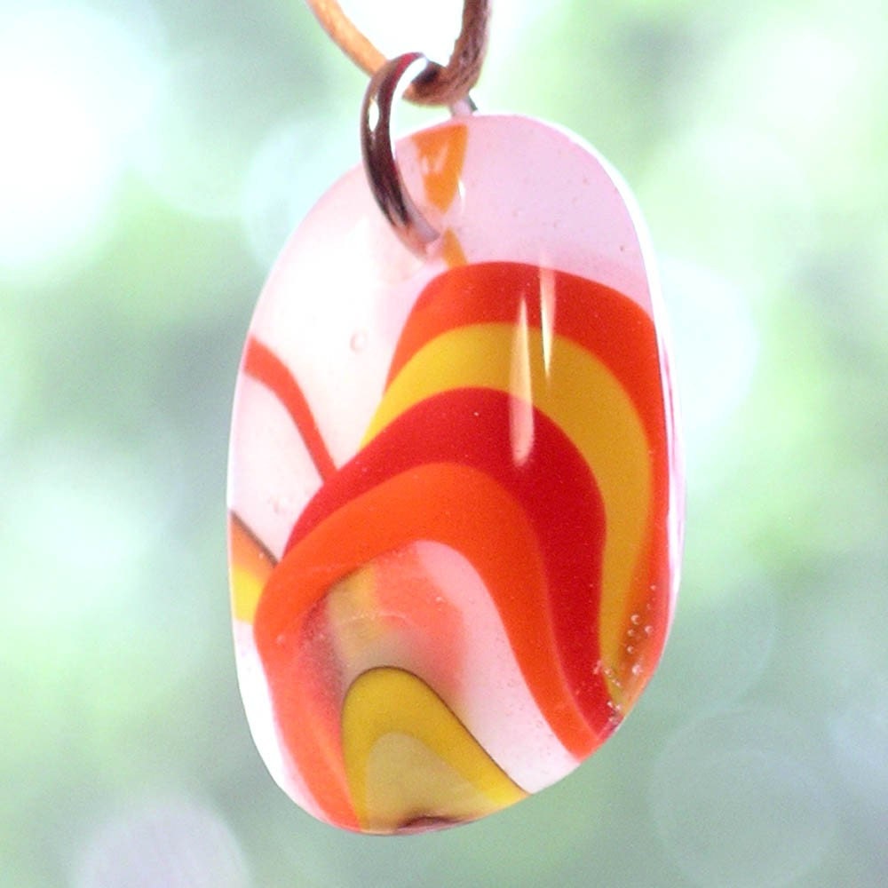 SALE / CLEARANCE : Orange Swirls. A fused glass pendant necklace.