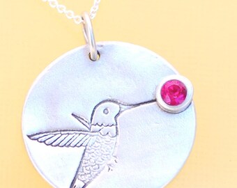 HUMMINGBIRD necklace, eco-friendly pendat with RUBY, sterling silver, illustration by BOYGIRLPARTY. Handcrafted by Chocolate and Steel