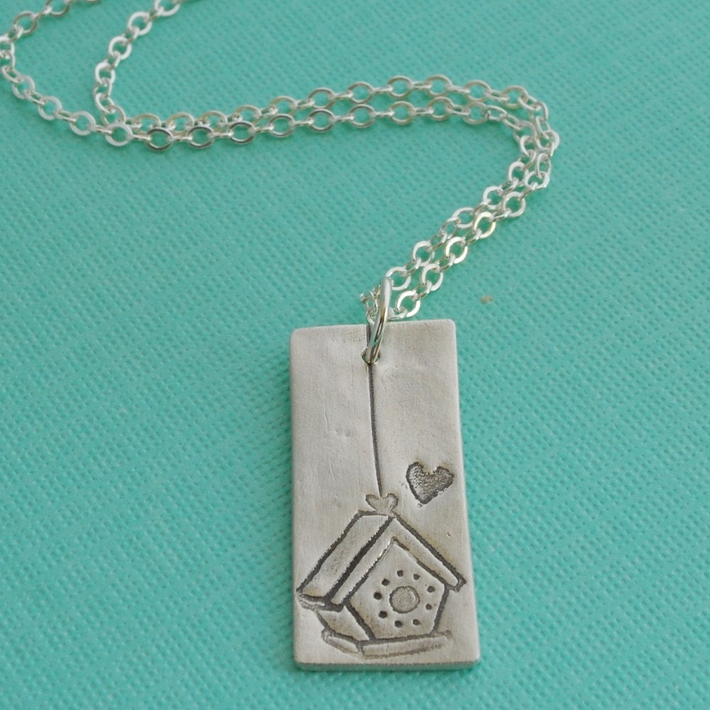 HOME is where the HEART is ... illustration by BOYGIRLPARTY, fine silver necklace