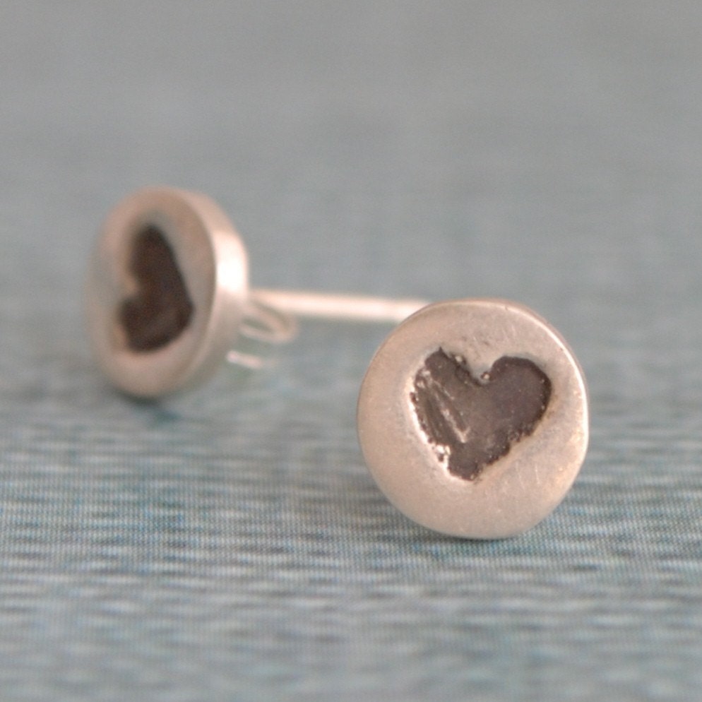SIMPLY LOVE studs, HEART earrings, eco-friendly silver.  Handcrafted by Chocolate and Steel