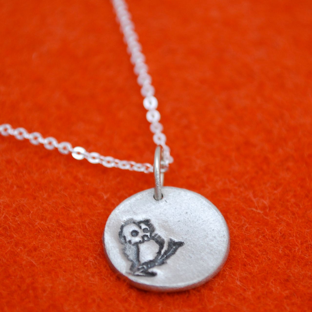 TINY OWL necklace, nickel free White Bronze, handcrafted by Chocolate and Steel