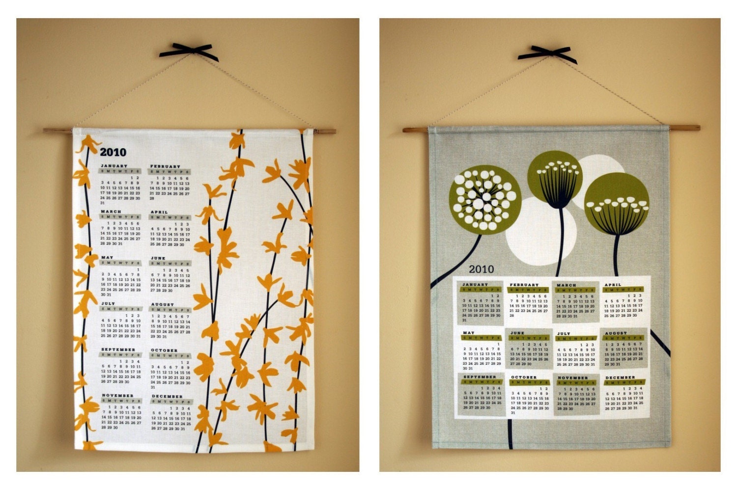 2010 Tea Towel Wall Calendars -Forsythia or Queen Anne's Lace - DEPOSIT