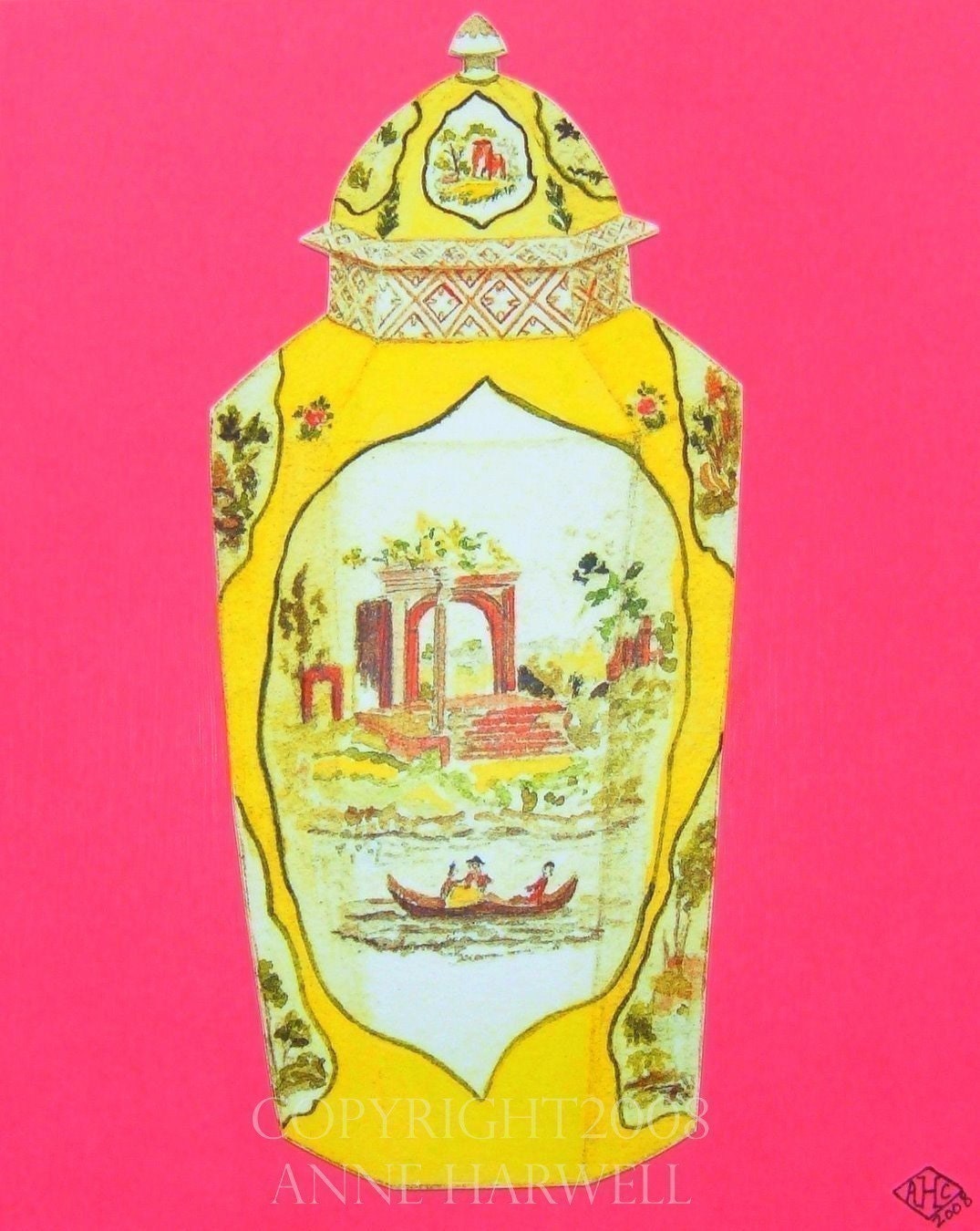 Porcelain Jar on Pink Canvas