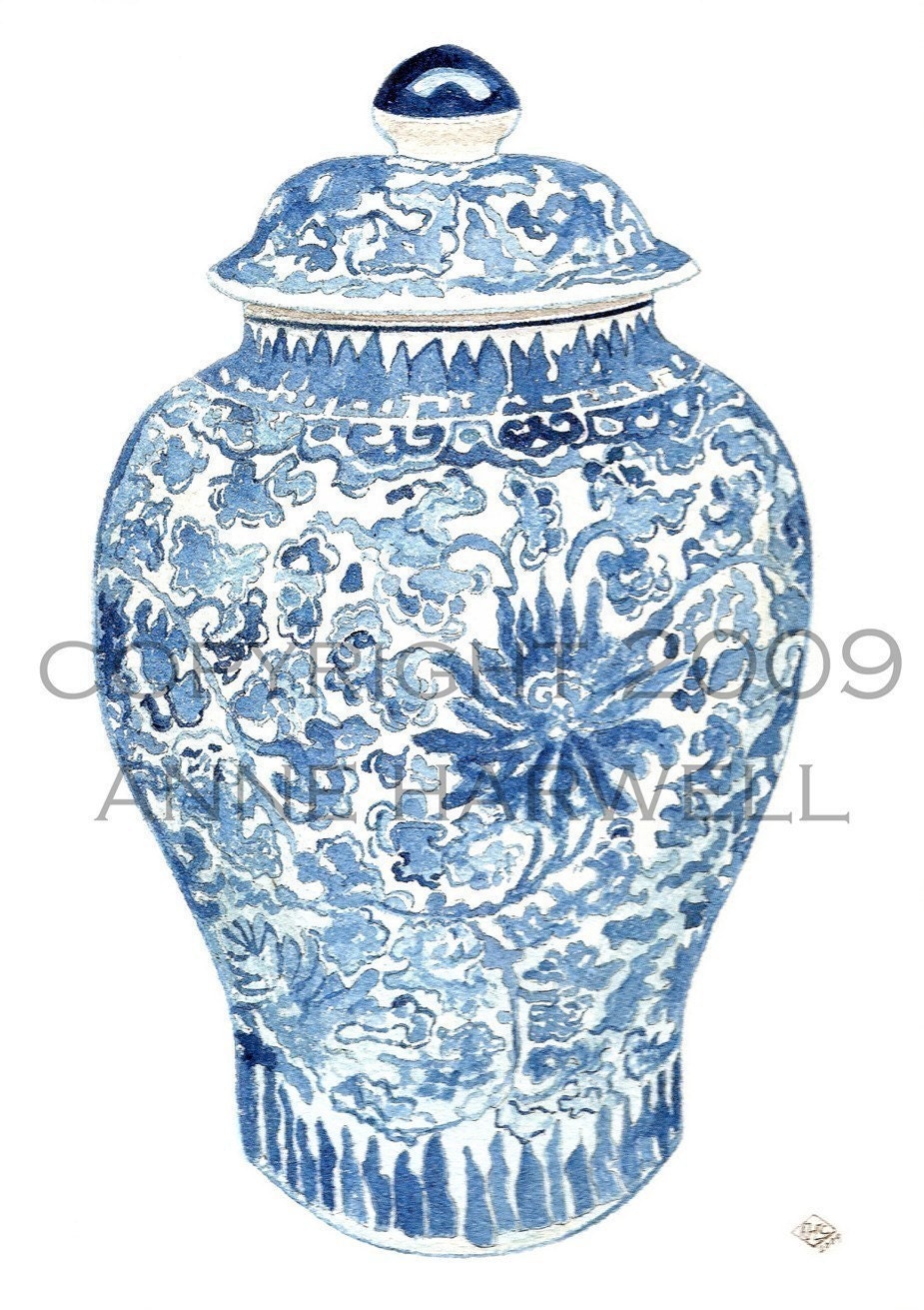 BLUE  and WHITE GINGER Jar Print 11x14