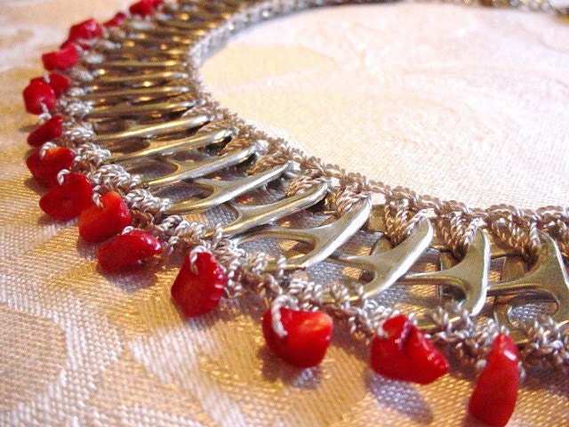 Pull Tab Necklace - Healing Stones Series -  Coral