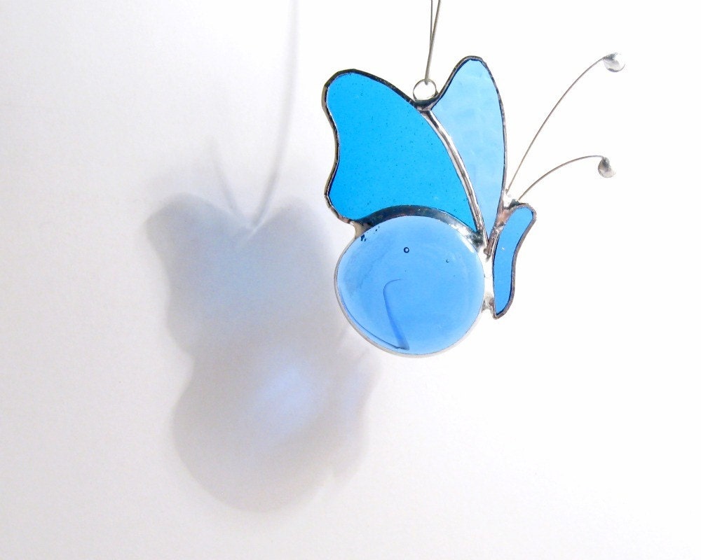 Blue Butterfly Stained Glass Suncatcher