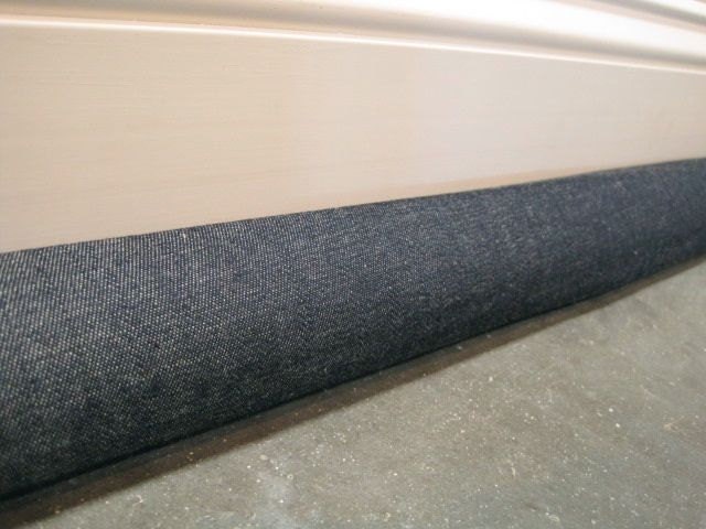D E N I M door draft stopper, draft snake, draft dodger. Dark denim fabric.