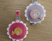 FREE SHIPPING Magnets - Set of 2 - Decoupaged Clothespin Clips - Birds in Cages - Purple and Pink