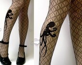 l/xl sexy OCTOPUS tattoo tights / stockings/ full length / pantyhose / nylons LIGHT MOCHA