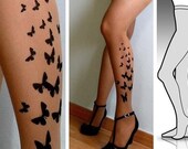 Large/ Extra Large  sexy BUTTERFLY tattoo tights / stockings / full length / pantyhose / nylons CAFE LATTE