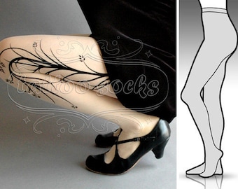 new: Large/Extra Large sexy Long Branches tattoo tights / stockings /  full length /  pantyhose / nylons Ultra Pale