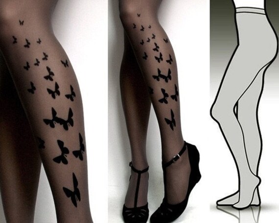 Large/Extra Large brand new color GREY sexy BUTTERFLY tattoo tights / stockings / full length / pantyhose / nylons
