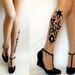 sexy SKULLS and HEARTS TATTOO thigh-high socks light mocha xs/x/m
