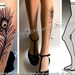 Small/ Medium sexy PEACOCK FEATHER tattoo tights / stockings / full length / pantyhose / nylons Light Mocha