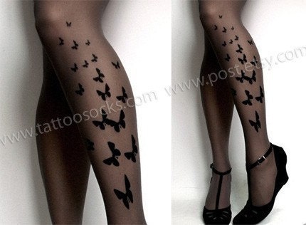 brand new color GREY sexy BUTTERFLY tattoo Thigh High stockings / nylons