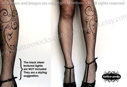 plus size xxl elegant, feminine and sexy FLORA tattoo tights / stockings full length pantyhose LIGHT MOCHA