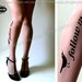 XS-S-M sexy, funny and flirty FOLLOW ME twitter Tattoo thigh-high stockings Light Mocha