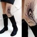 Small/Medium gorgeous MINI and BOOTS peacock FEATHER tattoo tights / stockings/ full length / pantyhose / nylons Ultra Pale