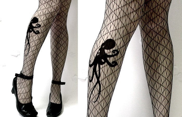 large/extra large sexy white Octopus tattoo Full Length  tights / stockings / pantyhose / nylons white