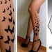 Large/ Extra Large  sexy BUTTERFLY tattoo tights / stockings / full length / pantyhose / nylons CAFE LATTE