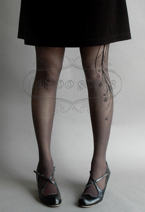 new: Small/Medium brand new color Dark Grey sexy Long Branches tattoo tights / stockings / full length / pantyhose / nylons
