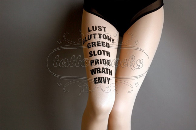 Large/Extra Large 7 Deadly Sins tights / stockings full length pantyhose Light Mocha