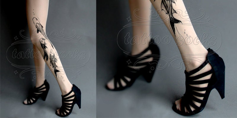 new: XXL sexy Aquarium tattoo tights / stockings / full length / pantyhose / nylons Ultra PALE