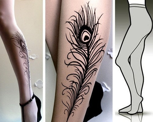 SMALL MEDIUM sexy PEACOCK FEATHER tattoo tights stockings full length SMALL MEDIUM sexy PEACOCK FEATHER tattoo tights stockings full length