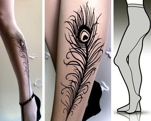 SMALL MEDIUM sexy PEACOCK FEATHER tattoo tights stockings full length 