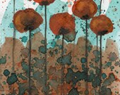 Buy 2 Get 1 FREE -- Watercolor Painting: Watercolor Flowers -- Art Print --  Marma-Lady  -- Orange Flowers -- 4x6