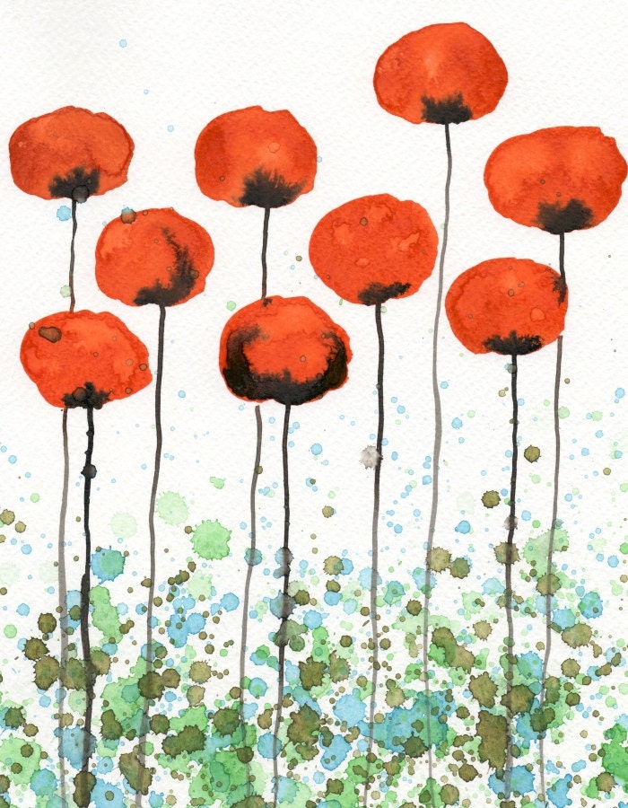 Jump Up -- Orange Flowers -- Giclee Print 11x14 - printmakerjenn