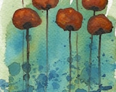 Buy 2 Get 1 FREE -- Watercolor Painting: Watercolor Flowers -- Art Print --  Beyond My Grasp -- Orange Flowers -- 4x6