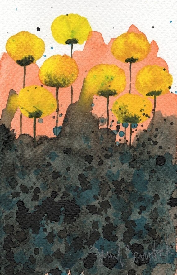 Buy 2 Get 1 FREE -- Watercolor Painting: Watercolor Flowers -- Art Print -- Trapped in Amber -- Yellow Flowers -- 4x6