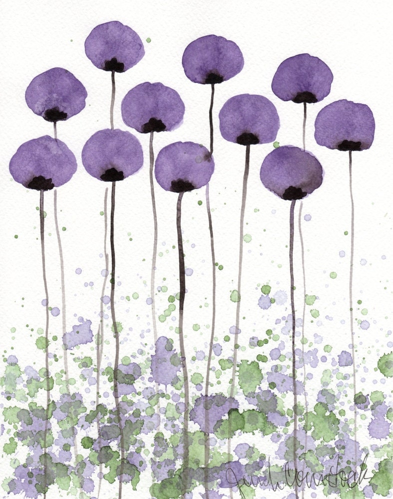 Buy 2 Get 1 FREE -- Watercolor Painting: Watercolor Flowers -- Art Print -- A Bit Shy -- Purple Flowers -- 8x10
