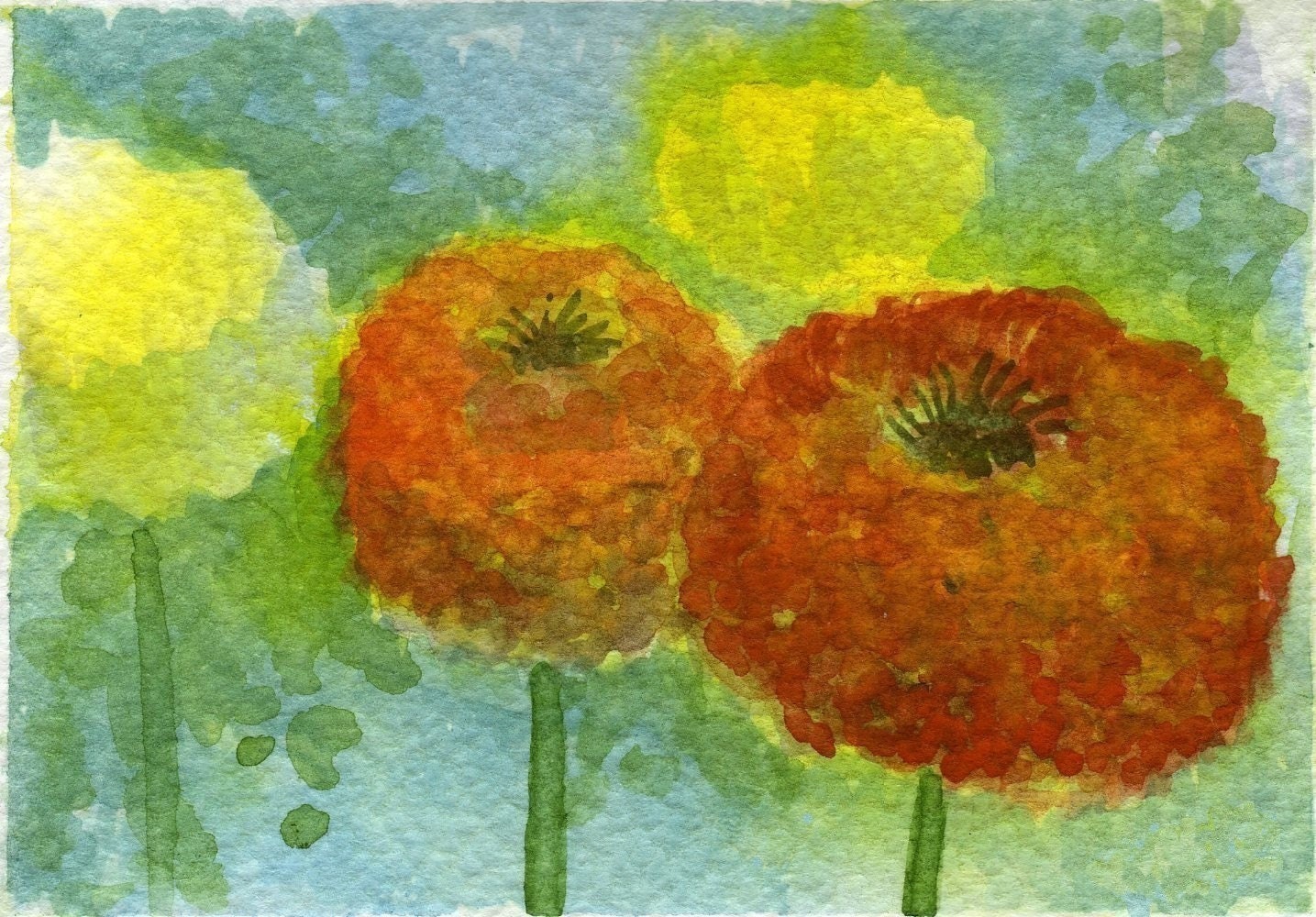 Buy 2 Get 1 FREE -- Watercolor Painting: Watercolor Flowers -- Mini Art Print -- Marigolds -- ACEO Print