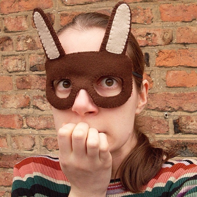 Sale: Brown Rabbit or Hare Mask, cute bunny mask for Easter