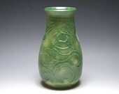 Jade Green Vase with Lines and Swirls Design