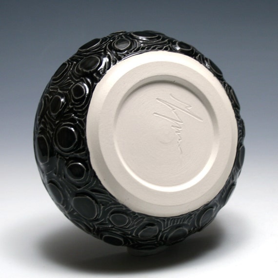 Small Charcoal Gray Bowl with Circle Carving