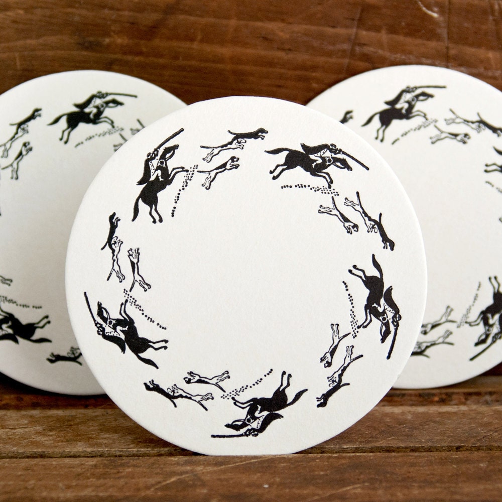 Tally Ho Letterpress Coasters - English Fox Hunting - Equestrian Decor - Father's Day Gift Idea - Kentucky Derby